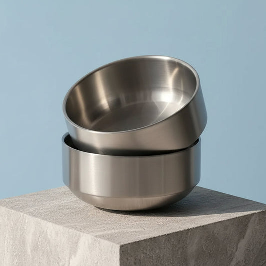 Premium stainless steel feeding bowl with wood support
