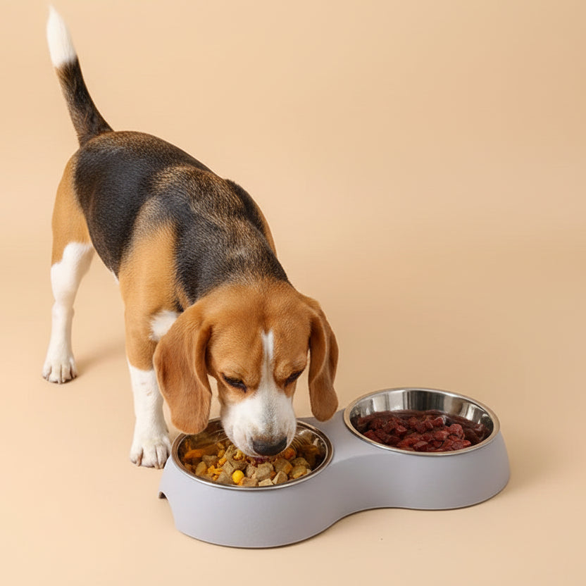 Double pet food bowl stainless steel with elevated design
