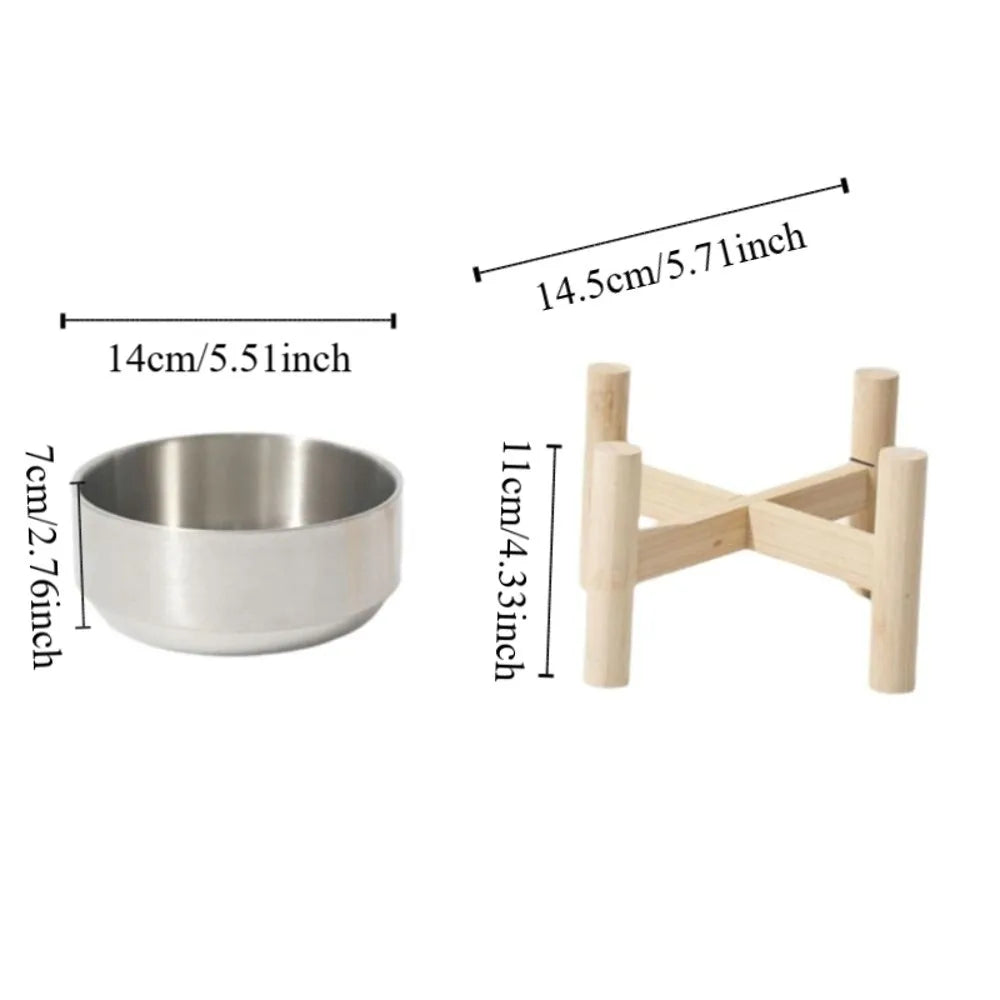 Premium stainless steel feeding bowl with wood support