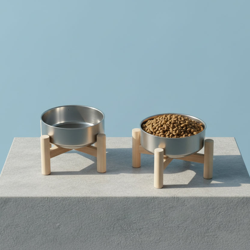 Premium stainless steel feeding bowl with wood support