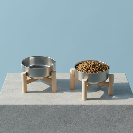 Premium stainless steel feeding bowl with wood support