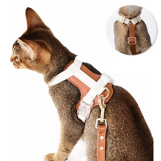 PU Leather harness & leash adjustable for small dogs and cats