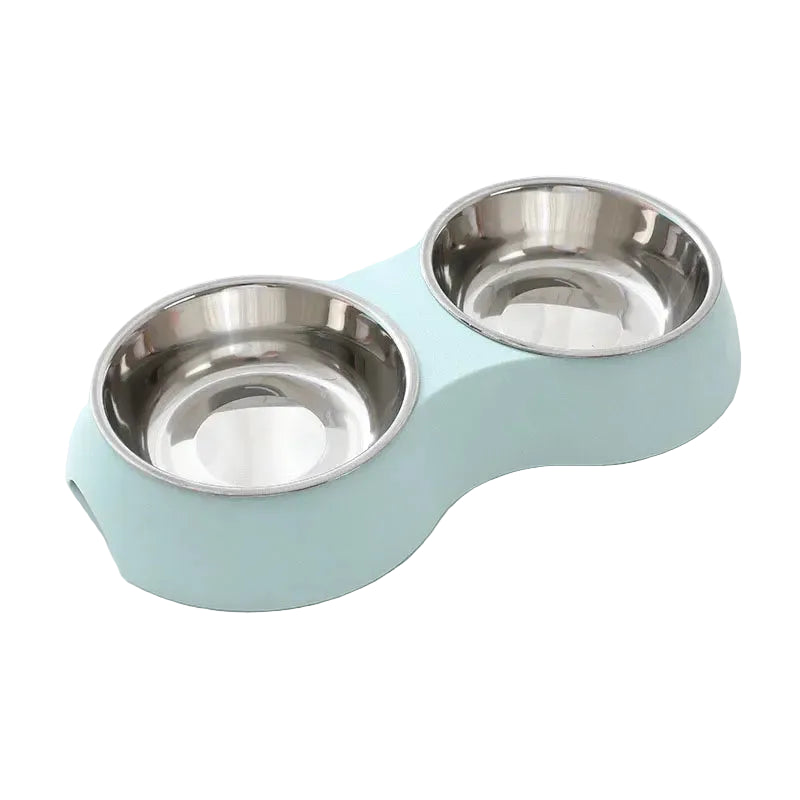 Double pet food bowl stainless steel with elevated design
