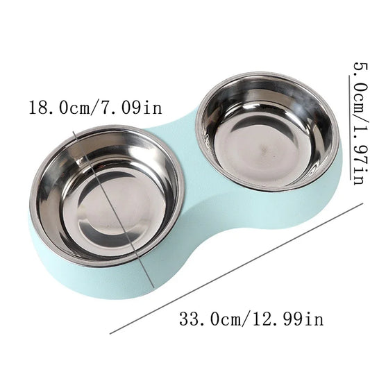 Double pet food bowl stainless steel with elevated design