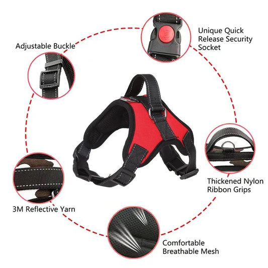 Saddle dog harness reflective adjustable