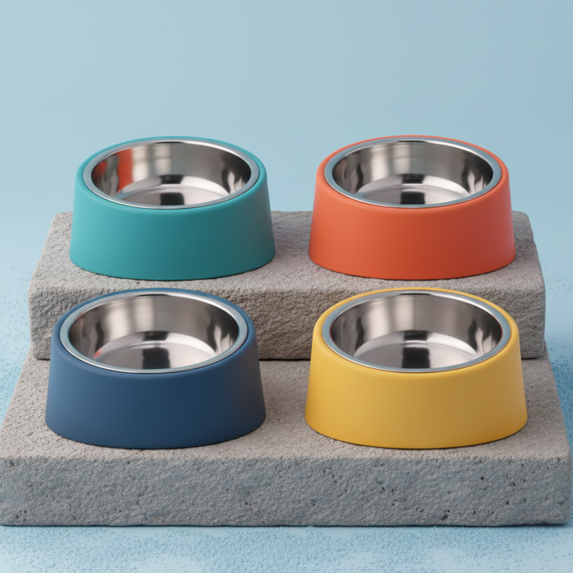 Stainless steel dog feeder with ergonomic neck protection design